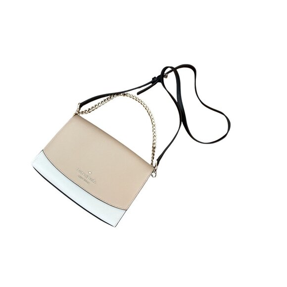 Kate Spade Carson Saffiano Leather Convertible Crossbody Warm Beige Black NWOT - Picture 2 of 16